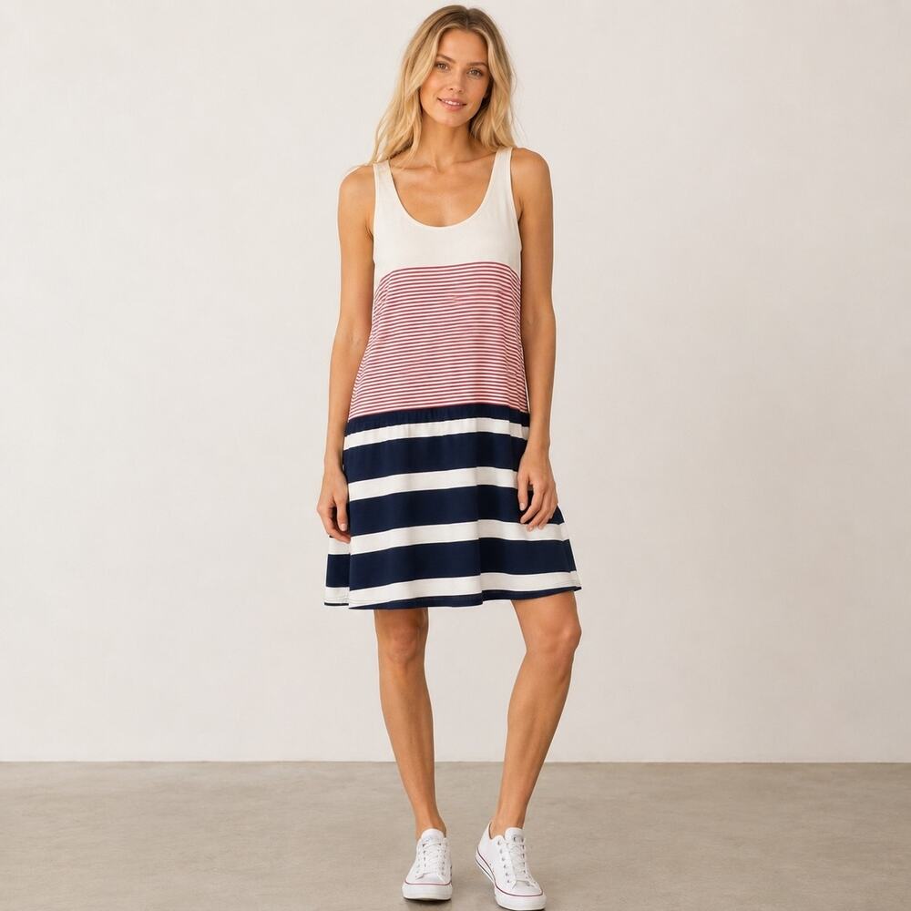 Coincidence & Chance Red Navy Natural Mixed Stripe Sundress XS